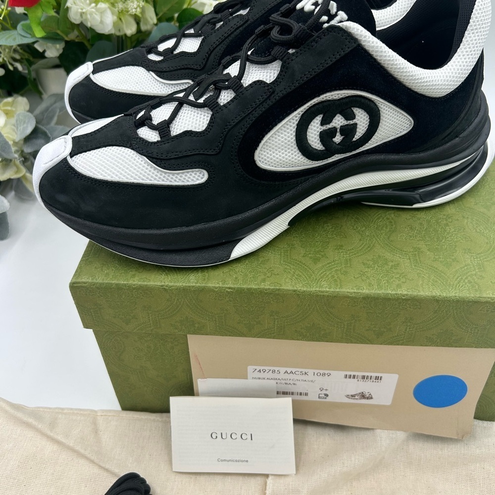 Mens Gucci GG run sneakers black suede size 9.5 made in Italy - Picture 5 of 11
